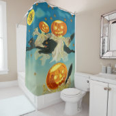 ヴィンテージハロウィンカボチャ幽霊と黒猫 シャワーカーテン (インサイチュ)