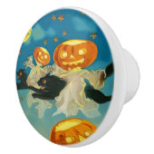 ヴィンテージハロウィンカボチャ幽霊と黒猫 セラミックノブ (右)