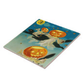 ヴィンテージハロウィンカボチャ幽霊と黒猫 タイル (側面)