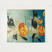 ヴィンテージハロウィンカボチャ幽霊と黒猫 タペストリー (正面(横))