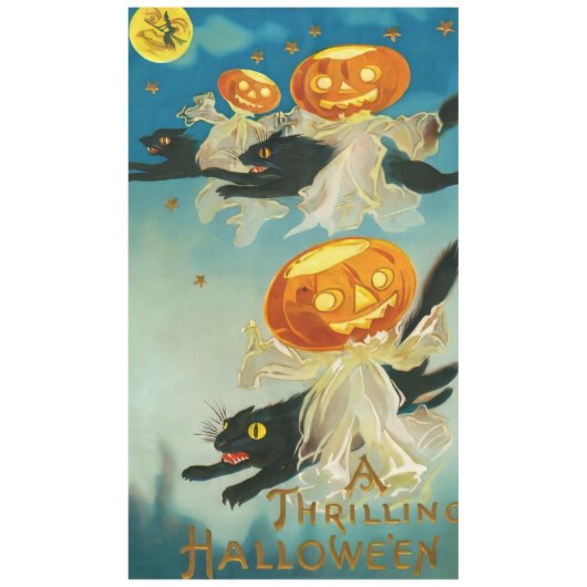 ヴィンテージハロウィンカボチャ幽霊と黒猫 テーブルクロス (正面)