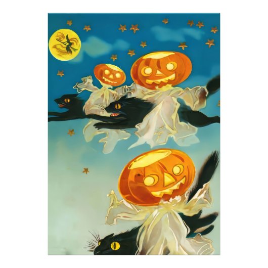 ヴィンテージハロウィンカボチャ幽霊と黒猫 フォトプリント            (正面)