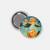 ヴィンテージハロウィンカボチャ幽霊と黒猫 マグネット (正面/裏面)