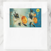 ヴィンテージハロウィンカボチャ幽霊と黒猫 長方形シール (バッグ)