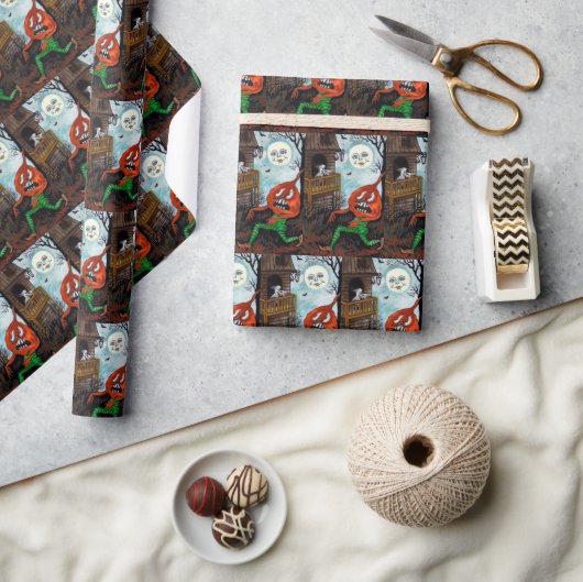 ヴィンテージハロウィンカボチャ幽霊パーティーラップ ラッピングペーパー (クラフト)