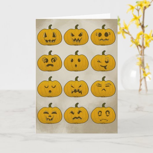 ヴィンテージハロウィンカボチャ折り畳みカード カード (黄色い花)