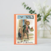 ヴィンテージハロウィンカボチャ頭マンブラックキャット ポストカード (スタンド正面)