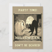 ヴィンテージハロウィンカボチャ黒猫パーティーセピアイン 招待状 (正面)