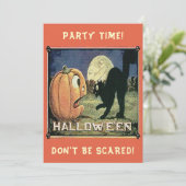 ヴィンテージハロウィンカボチャ黒猫パーティー時間 招待状 (スタンド正面)