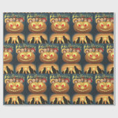 ヴィンテージハロウィンカボチャ、子どもと黒猫 ラッピングペーパー (フラット)