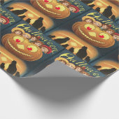 ヴィンテージハロウィンカボチャ、子どもと黒猫 ラッピングペーパー (角)