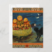 ヴィンテージハロウィンカボンプキンズブラックキャット インビテーションポストカード (正面/裏面)