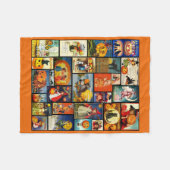 ヴィンテージハロウィンカードコラージュ フリースブランケット (正面(横))