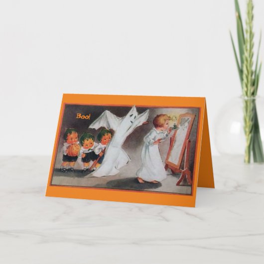 ヴィンテージハロウィンガールとキャンドルカード カード (正面)