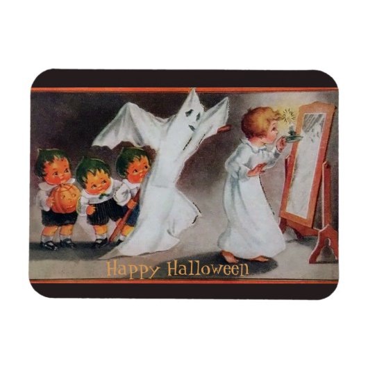 ヴィンテージハロウィンガールとキャンドルマグネット マグネット (横)