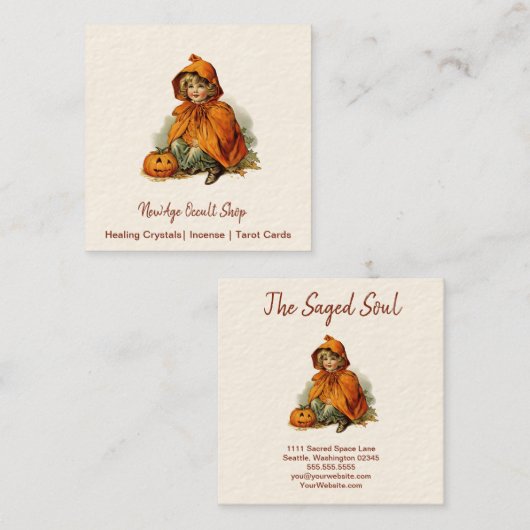 ヴィンテージハロウィンガールニューエイジオカルトショップ スクエア名刺 (正面/裏面)