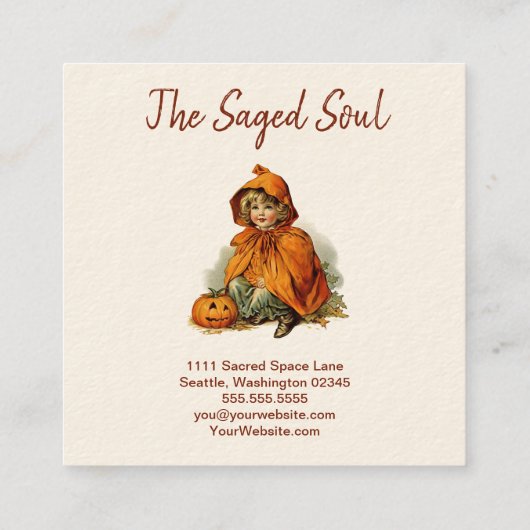ヴィンテージハロウィンガールニューエイジオカルトショップ スクエア名刺 (裏面)
