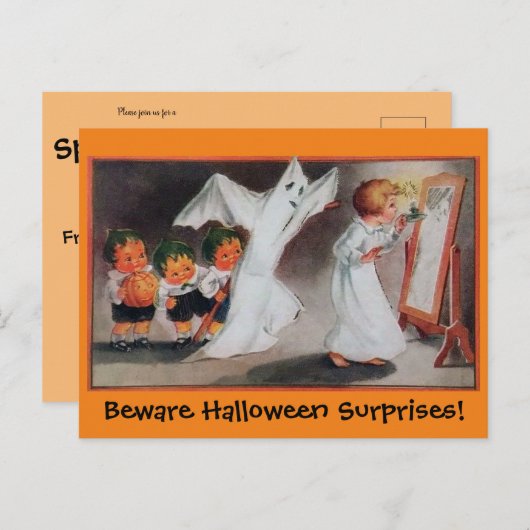 ヴィンテージハロウィンガールポストカード招待状 インビテーションポストカード (正面/裏面)