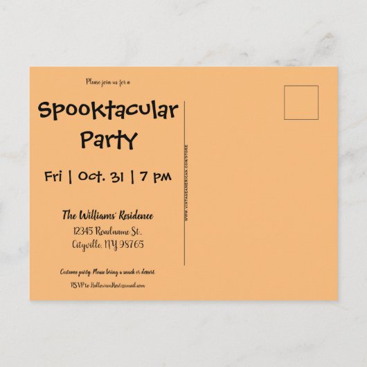 ヴィンテージハロウィンガールポストカード招待状 インビテーションポストカード (裏面)