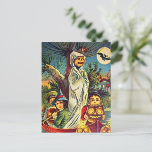 ヴィンテージハロウィンキッズかぼちゃこうもりはがき ポストカード (スタンド正面)