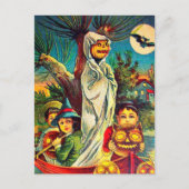 ヴィンテージハロウィンキッズかぼちゃこうもりはがき ポストカード (正面)