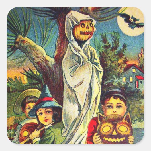 ヴィンテージハロウィンキッズかぼちゃホリデーシール スクエアシール (正面)