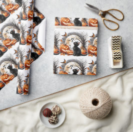 ヴィンテージハロウィンキャットとカボチャの包み紙 ラッピングペーパー