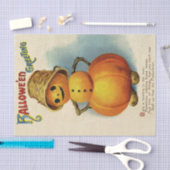 ヴィンテージハロウィングリーティングカボチャとバスケットハット 薄葉紙 (クラフト)