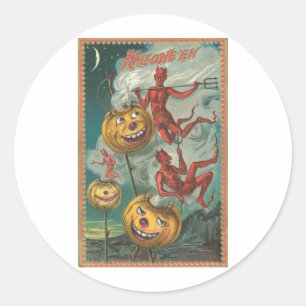 ヴィンテージハロウィングリーティングカードクラシックポスター ラウンドシール