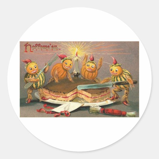 ヴィンテージハロウィングリーティングカードクラシックポスター ラウンドシール (正面)