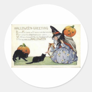 ヴィンテージハロウィングリーティングカードクラシックポスター ラウンドシール