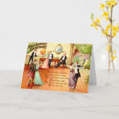 ヴィンテージハロウィングリーティング踊り カード (黄色い花)