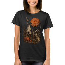 ヴィンテージハロウィンゴーストと黒猫Tシャツ