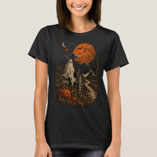 ヴィンテージハロウィンゴーストと黒猫Tシャツ Tシャツ