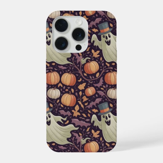 ヴィンテージハロウィンゴーストパンプキンパターン iPhoneケース (裏面)