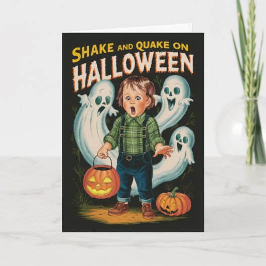 ヴィンテージハロウィンシェイクと地震の男の子と幽霊 シーズンカード (正面)