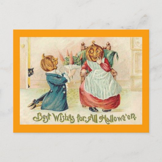 ヴィンテージハロウィンジャックオランタンカップル ポストカード (正面)
