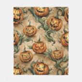 ヴィンテージハロウィンジャック – O – ランタンつる植物パターン フリースブランケット (正面)