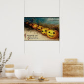 ヴィンテージハロウィンジャック・O・ランタンin a field ポスター (キッチン)