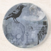 ヴィンテージハロウィンスカルとカラス コースター (正面)