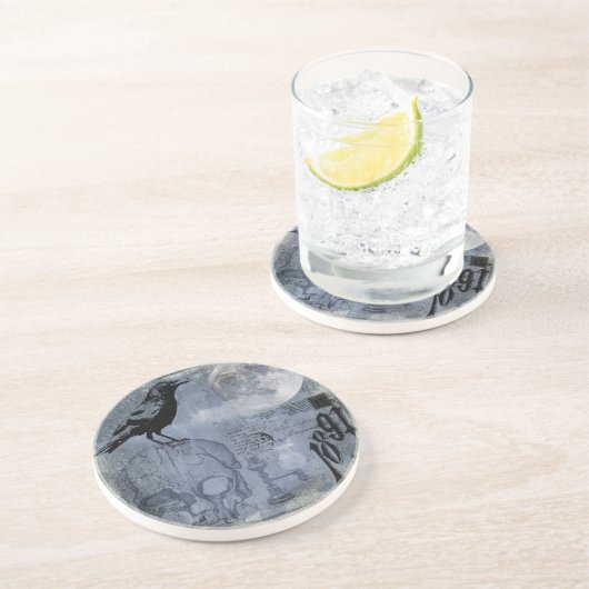 ヴィンテージハロウィンスカルとカラス コースター (側面)