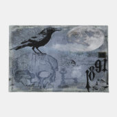 ヴィンテージハロウィンスカルとカラス ドアマット (正面)