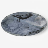 ヴィンテージハロウィンスカルとカラス ペーパープレート (アングル)