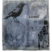 ヴィンテージハロウィンスカルとクロウカスタマイズン シャワーカーテン (正面)