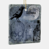 ヴィンテージハロウィンスカルとクロウカスタマイズン セラミックオーナメント (右)