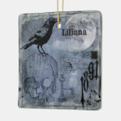 ヴィンテージハロウィンスカルとクロウカスタマイズン セラミックオーナメント (左)