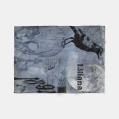 ヴィンテージハロウィンスカルとクロウカスタマイズン フリースブランケット (正面(横))