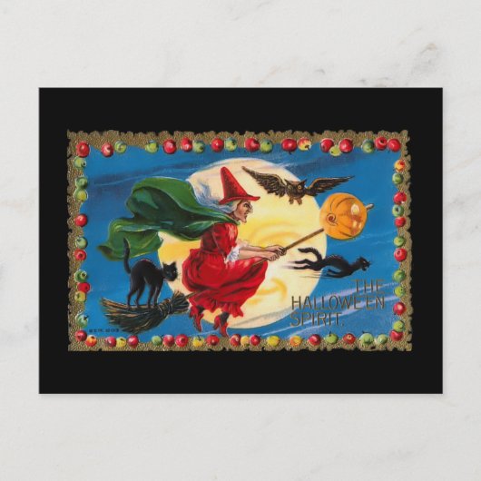 ヴィンテージハロウィンスピリットウィッチポストカード ポストカード (正面)