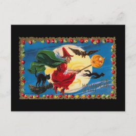 ヴィンテージハロウィンスピリットウィッチ招待状はがき インビテーションポストカード