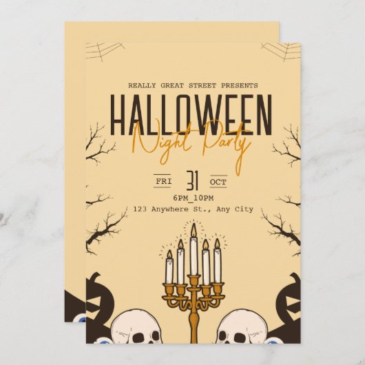 ヴィンテージハロウィンテロパーティー、編集可能ハロウィーン 招待状 (正面/裏面)